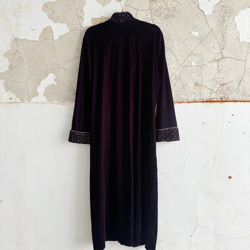 Vtg Velvet Maxi Robe 90s‎ Adonna Zip Front Housecoat Glam Loungewear Nightgown L - Picture 3 of 12
